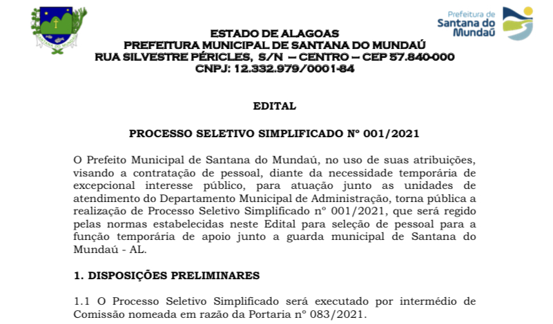 Sindguarda protocola ofício contra processo seletivo temporário em Santana do Mundaú