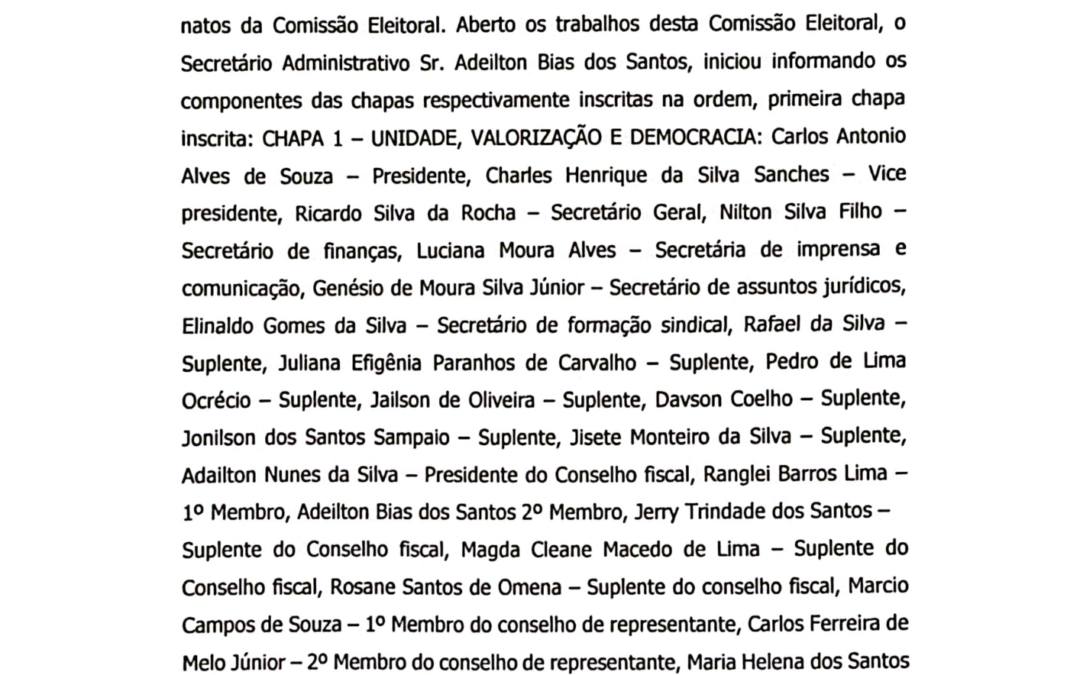 Retificação da relação nominal das chapas registradas – eleição Sindguarda-AL 2025