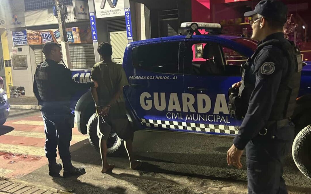 "Neguinho" é detido por furtos em comércios locais do município. Foto: Assessoria GCM Palmeira dos Índios